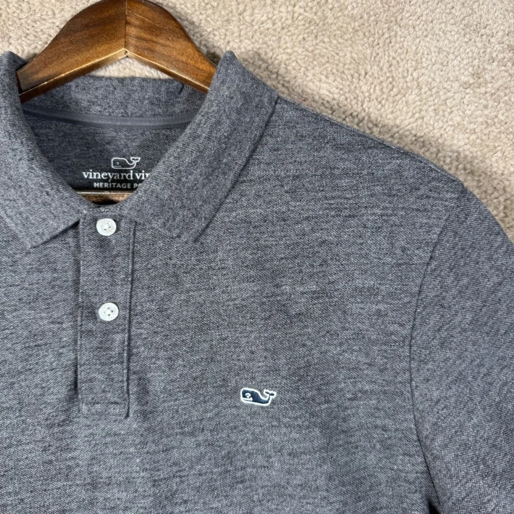 Vineyard Vines Heritage Polo Mens Large Gray Short Sleeve Cotton Shirt Golf Knit